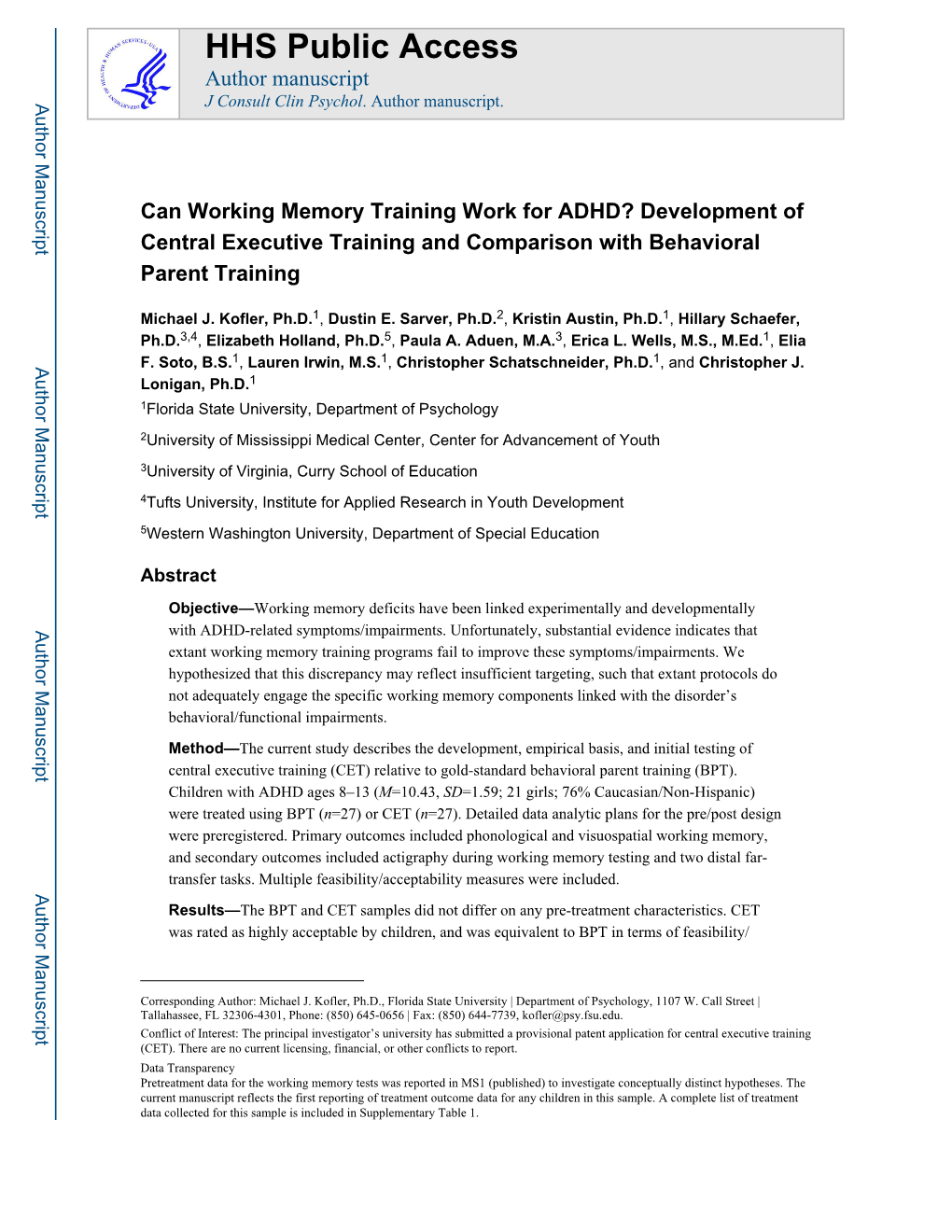 Can Working Memory Training Work for ADHD? Development of Central Executive Training and Comparison with Behavioral Parent Training