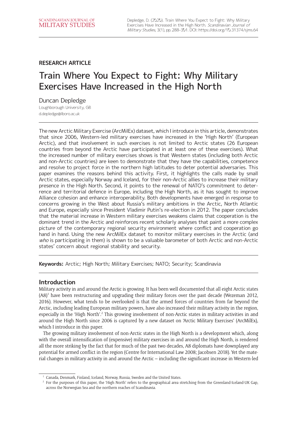 Why Military Exercises Have Increased in the High North Duncan Depledge Loughborough University, GB D.Depledge@Lboro.Ac.Uk