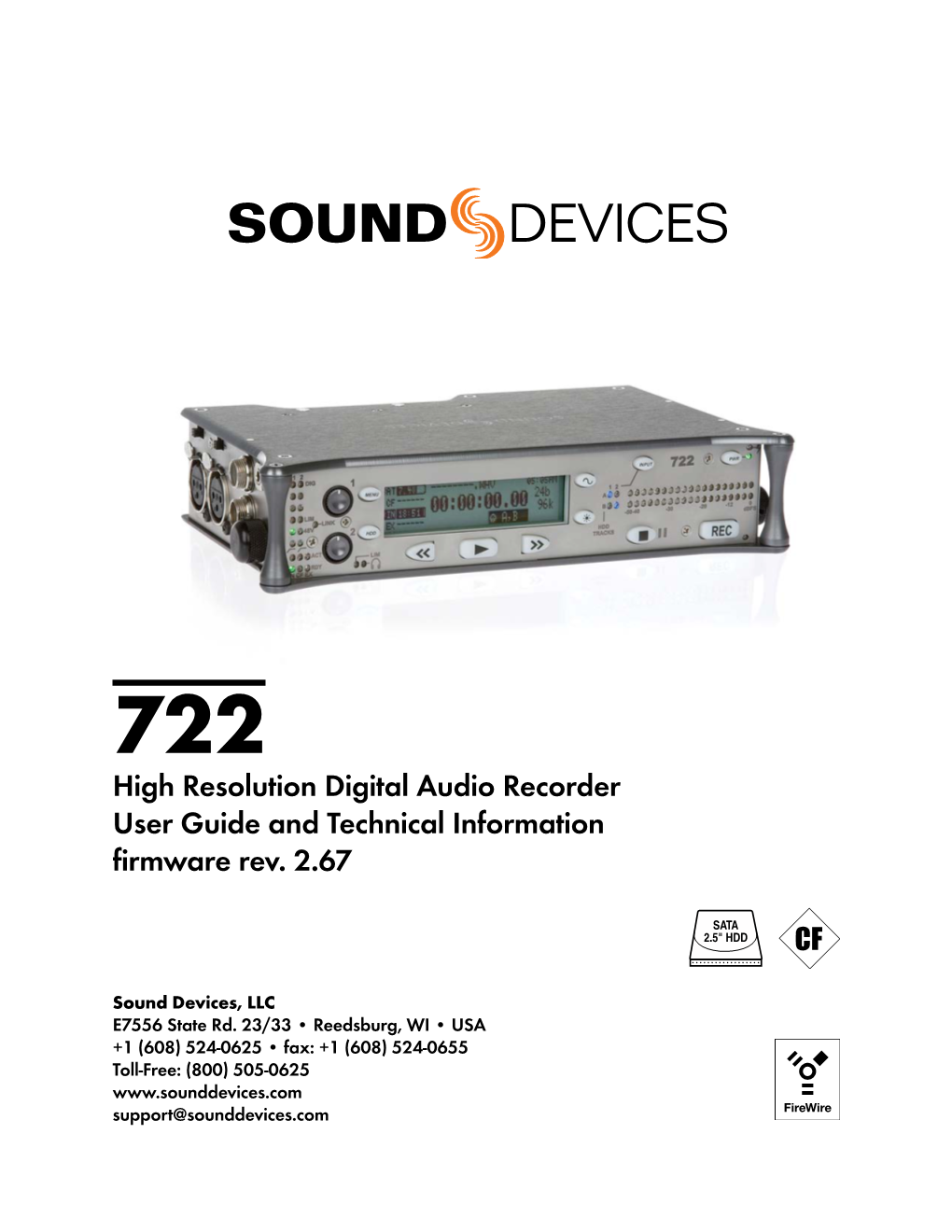 722 High Resolution Digital Audio Recorder User Guide and Technical Information Firmware Rev