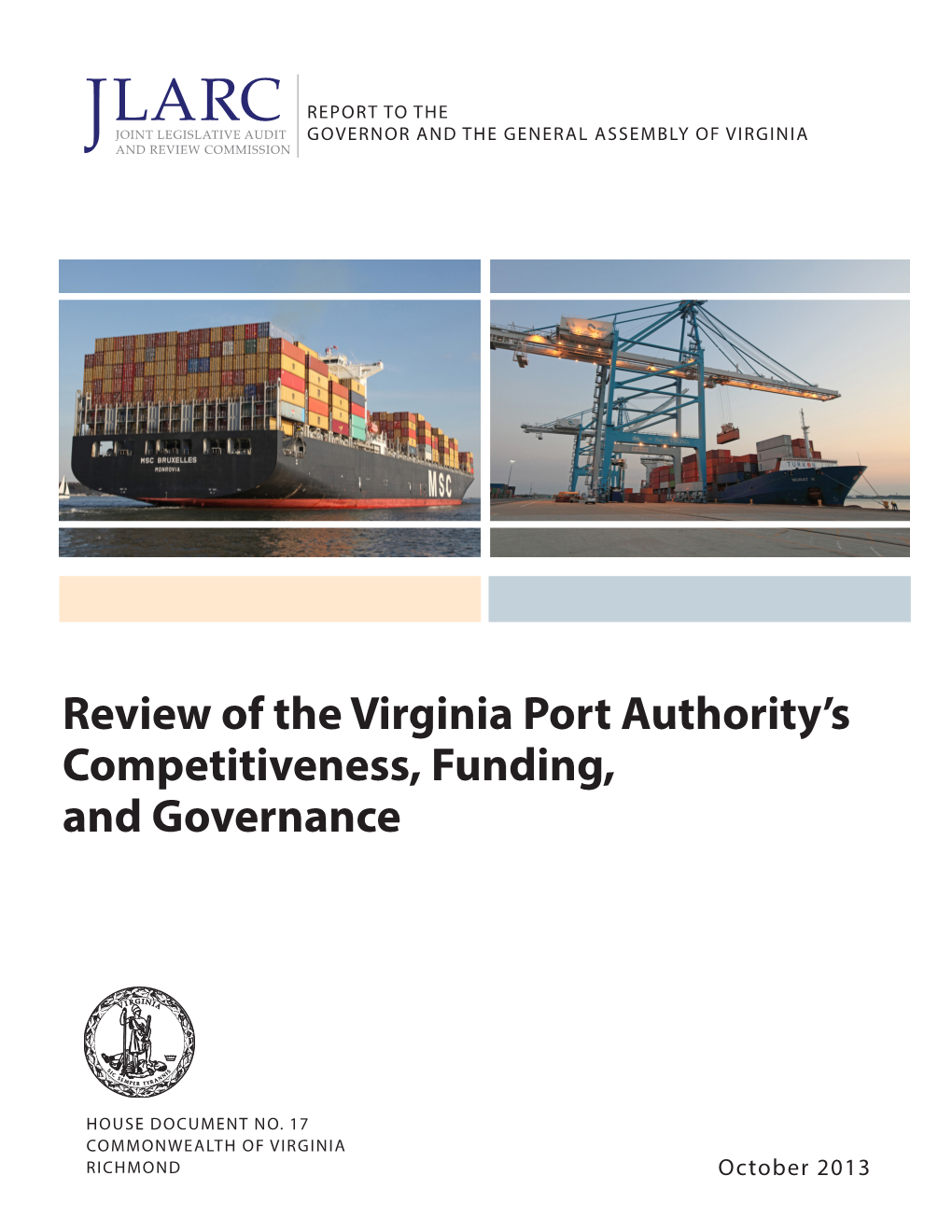 Review of the Virginia Port Authority's Competitiveness, Funding, And