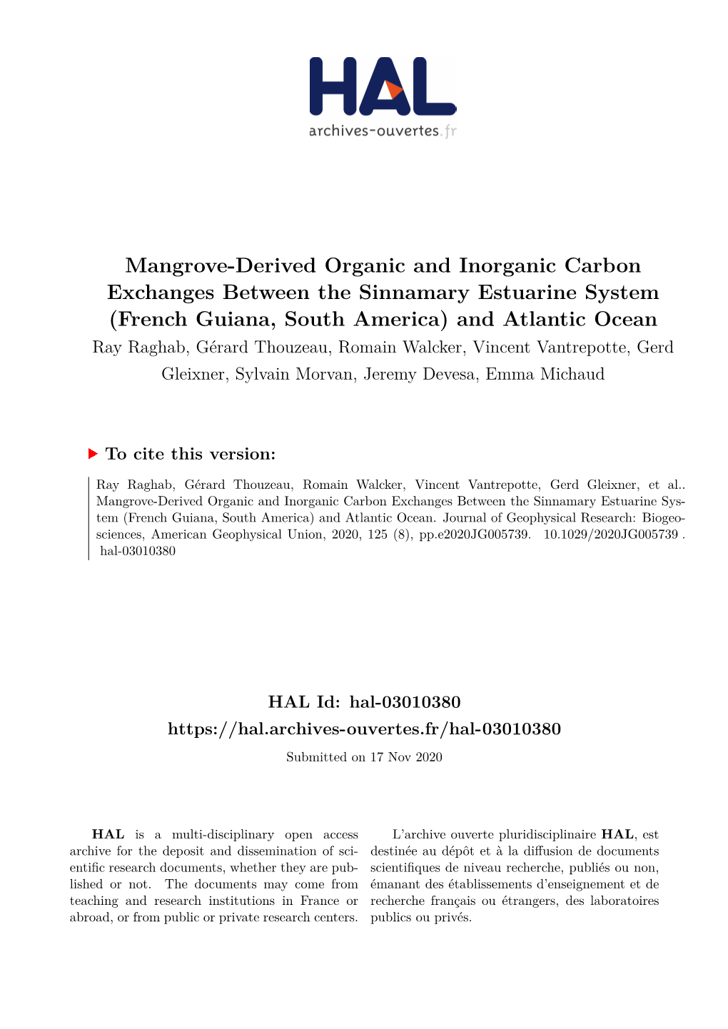 Mangrove-Derived Organic and Inorganic Carbon Exchanges