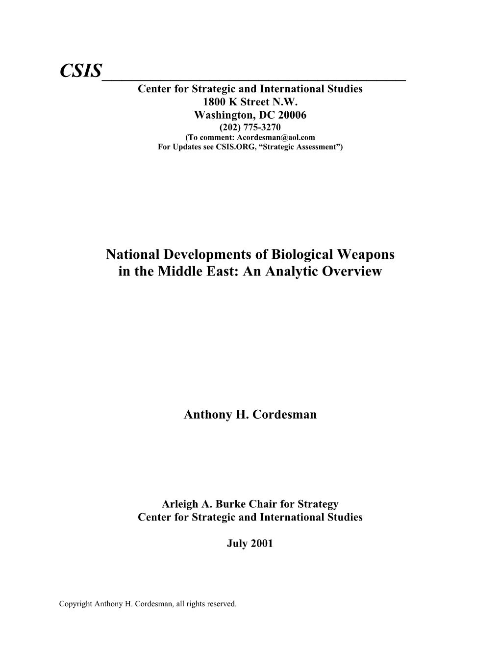 National Developments of Biological Weapons in the Middle East: an Analytic Overview