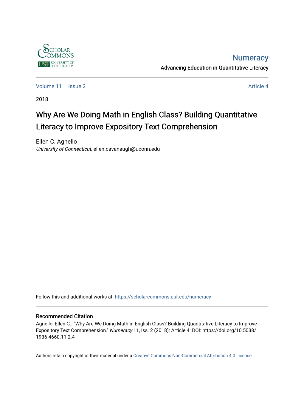 Why Are We Doing Math in English Class? Building Quantitative Literacy to Improve Expository Text Comprehension