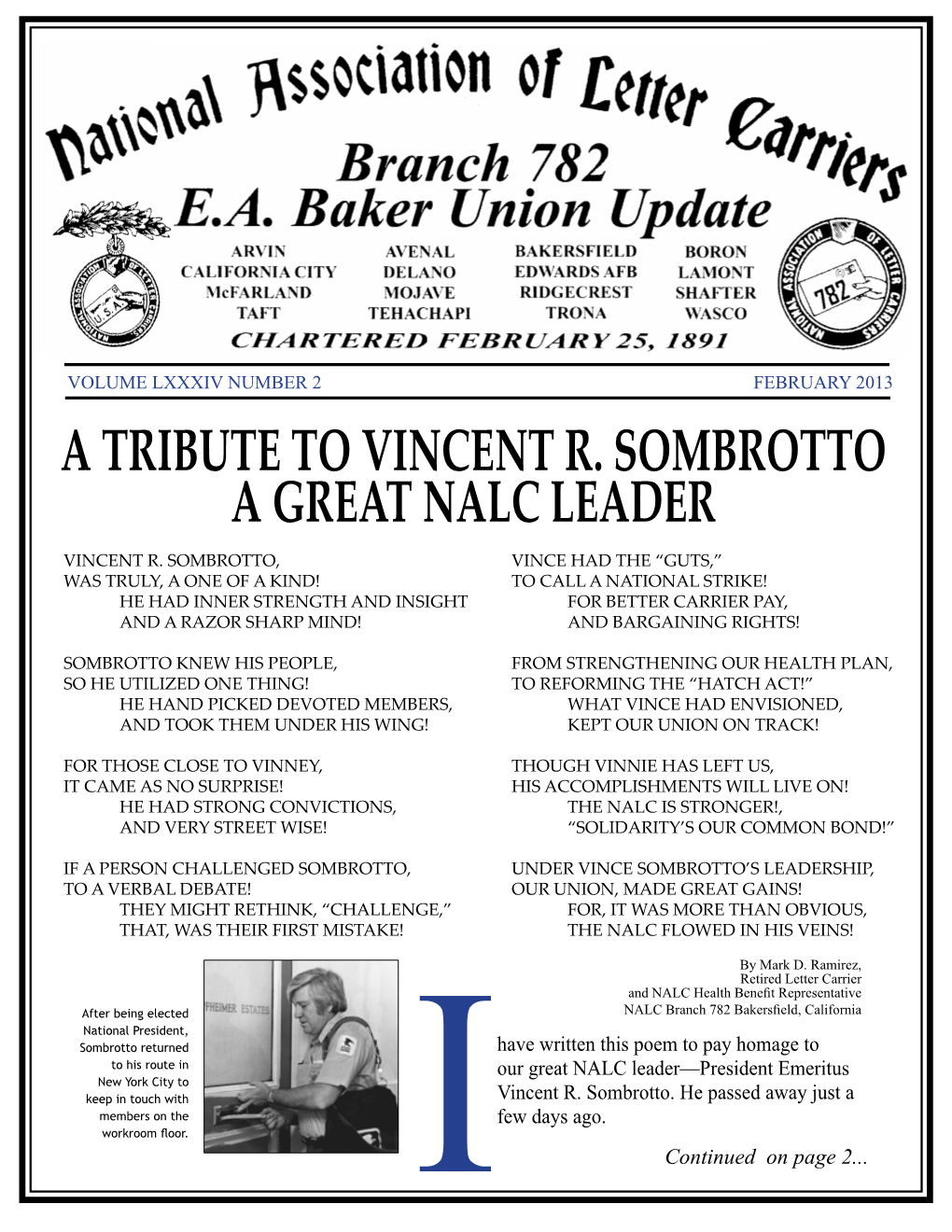 A Tribute to Vincent R. Sombrotto a Great Nalc Leader