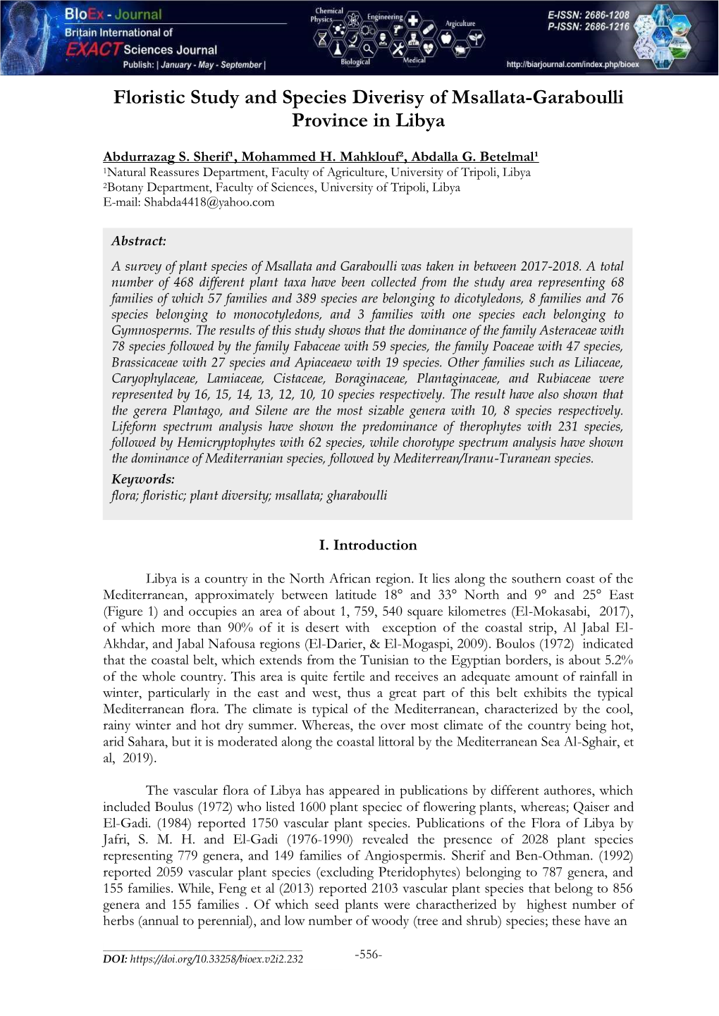 Floristic Study and Species Diverisy of Msallata-Garaboulli Province in Libya