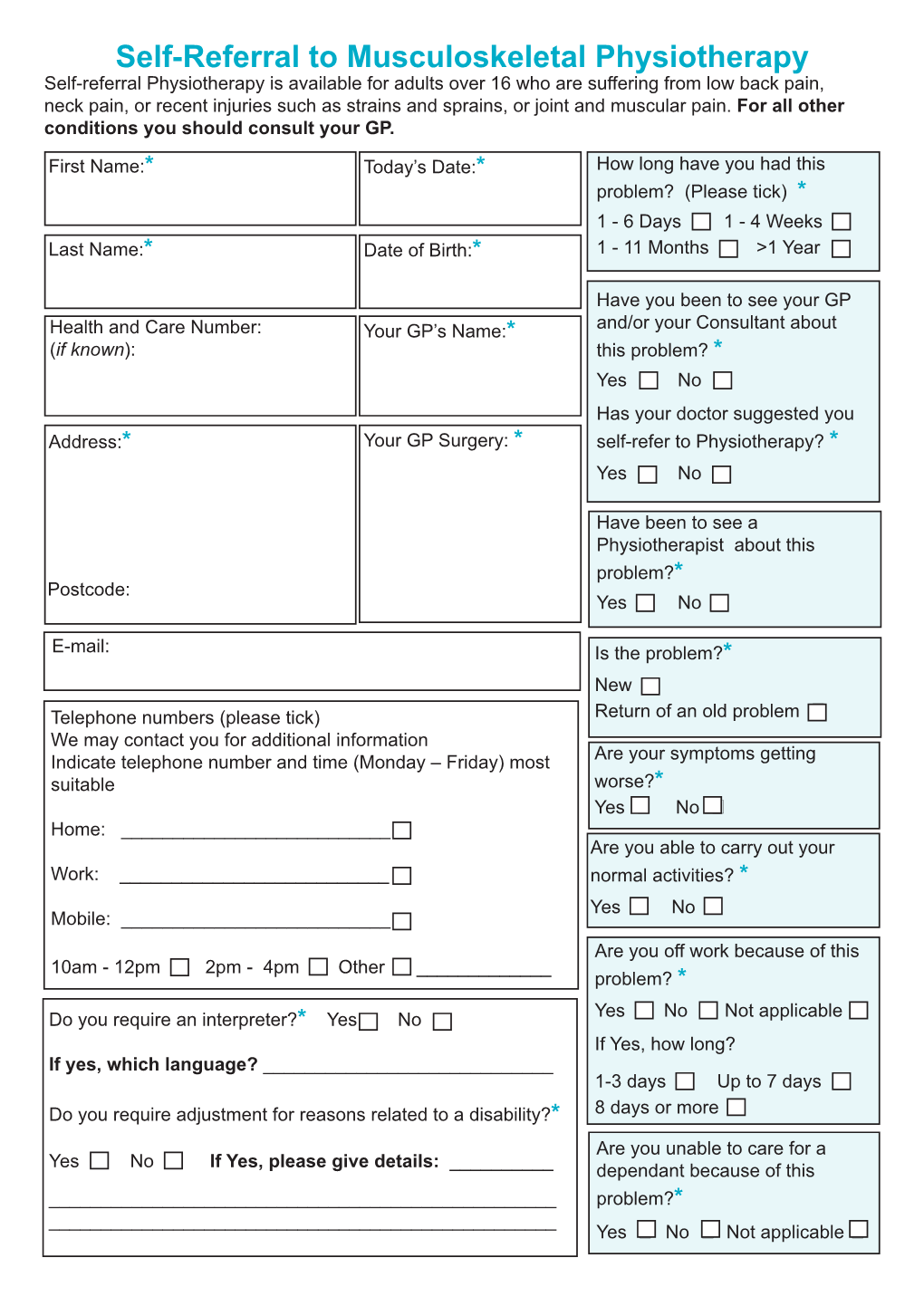 Self-Referral to Musculoskeletal Physiotherapy