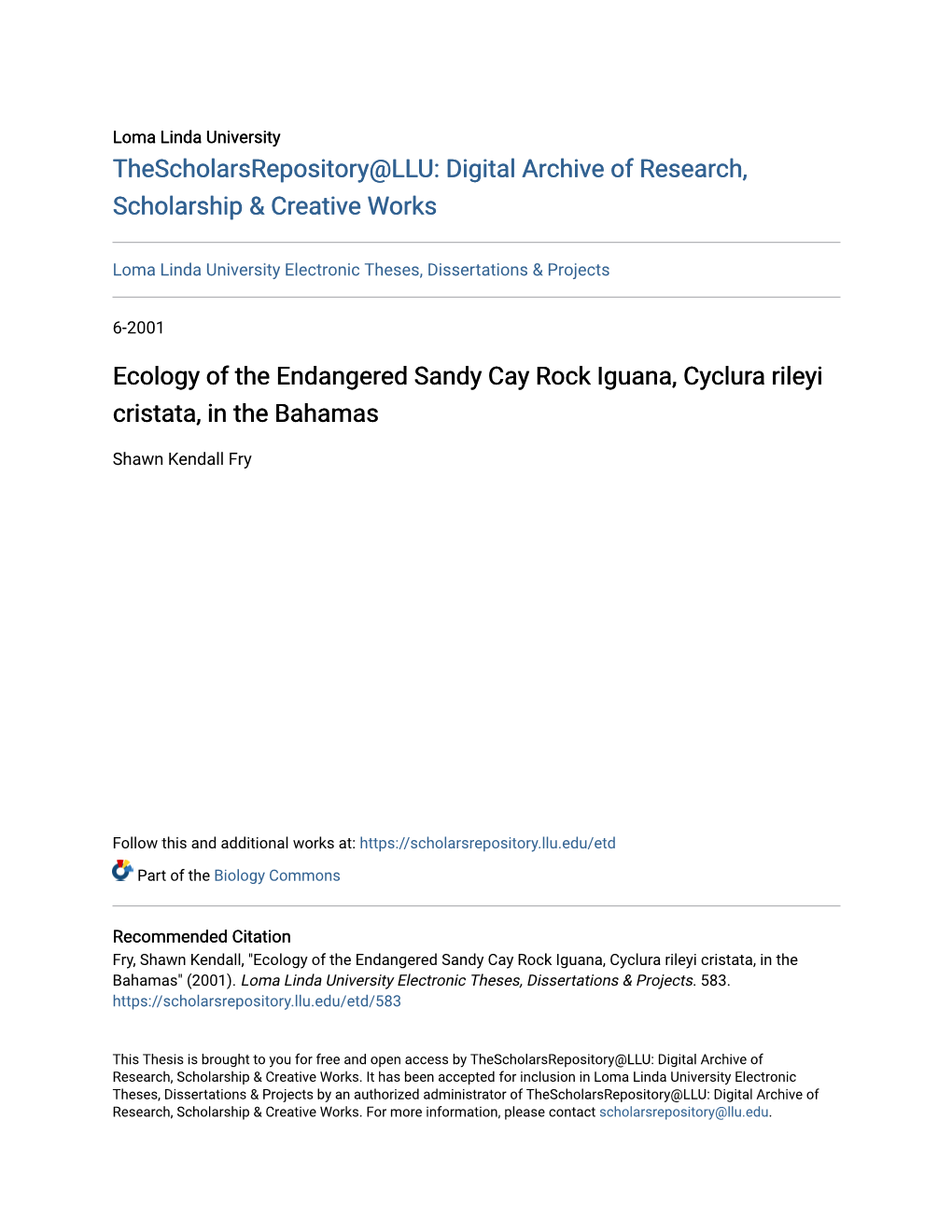 Ecology of the Endangered Sandy Cay Rock Iguana, Cyclura Rileyi Cristata, in the Bahamas