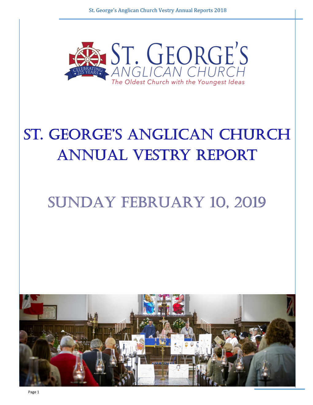 ST. GEORGE's ANGLICAN CHURCH Annual Vestry Report SUNDAY