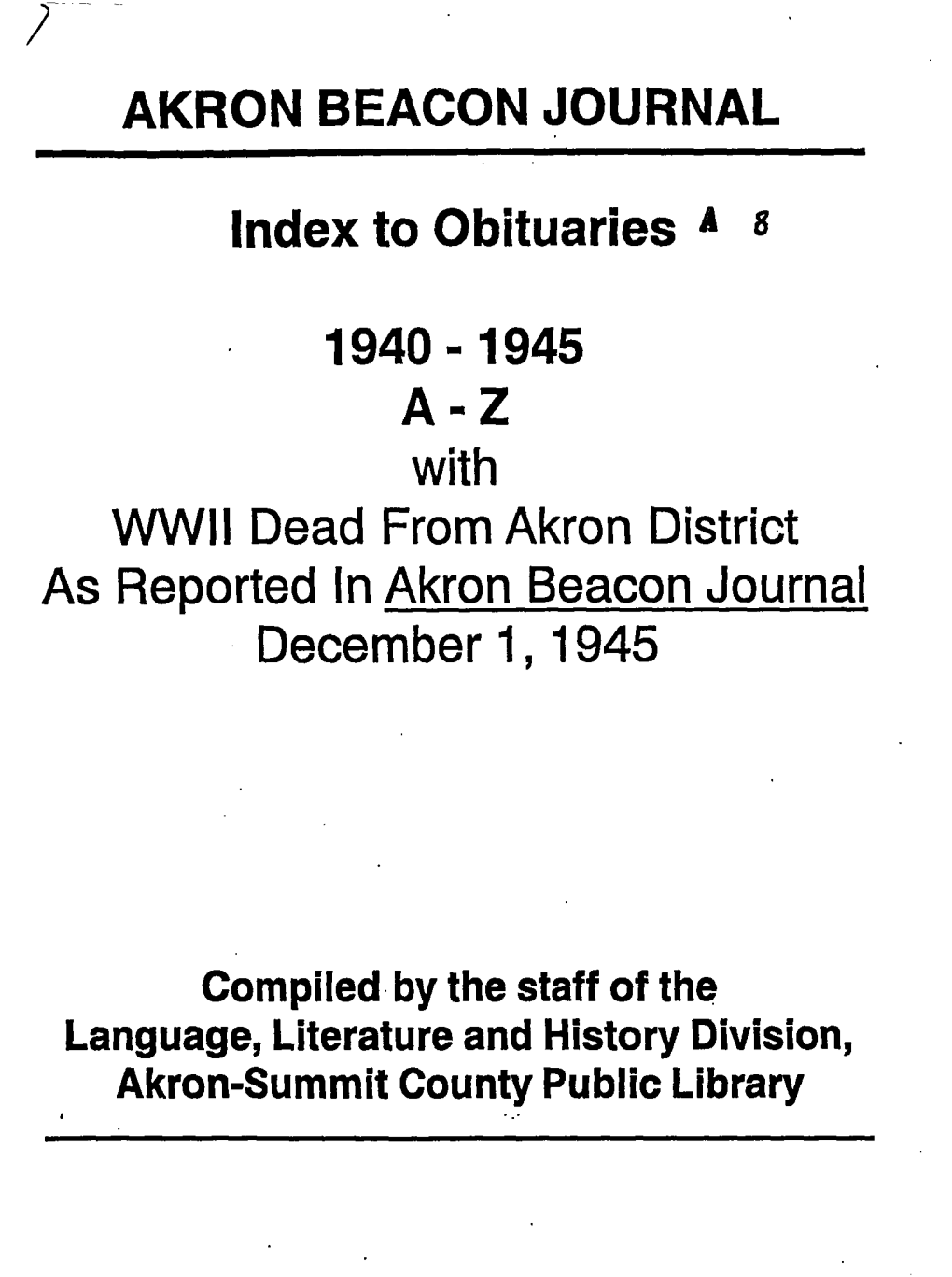 AKRON BEACON JOURNAL Index to Obituaries