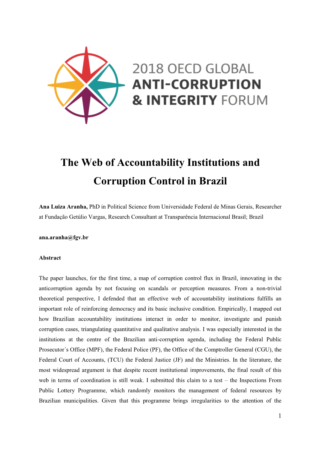 The Web of Accountability Institutions and Corruption Control in Brazil