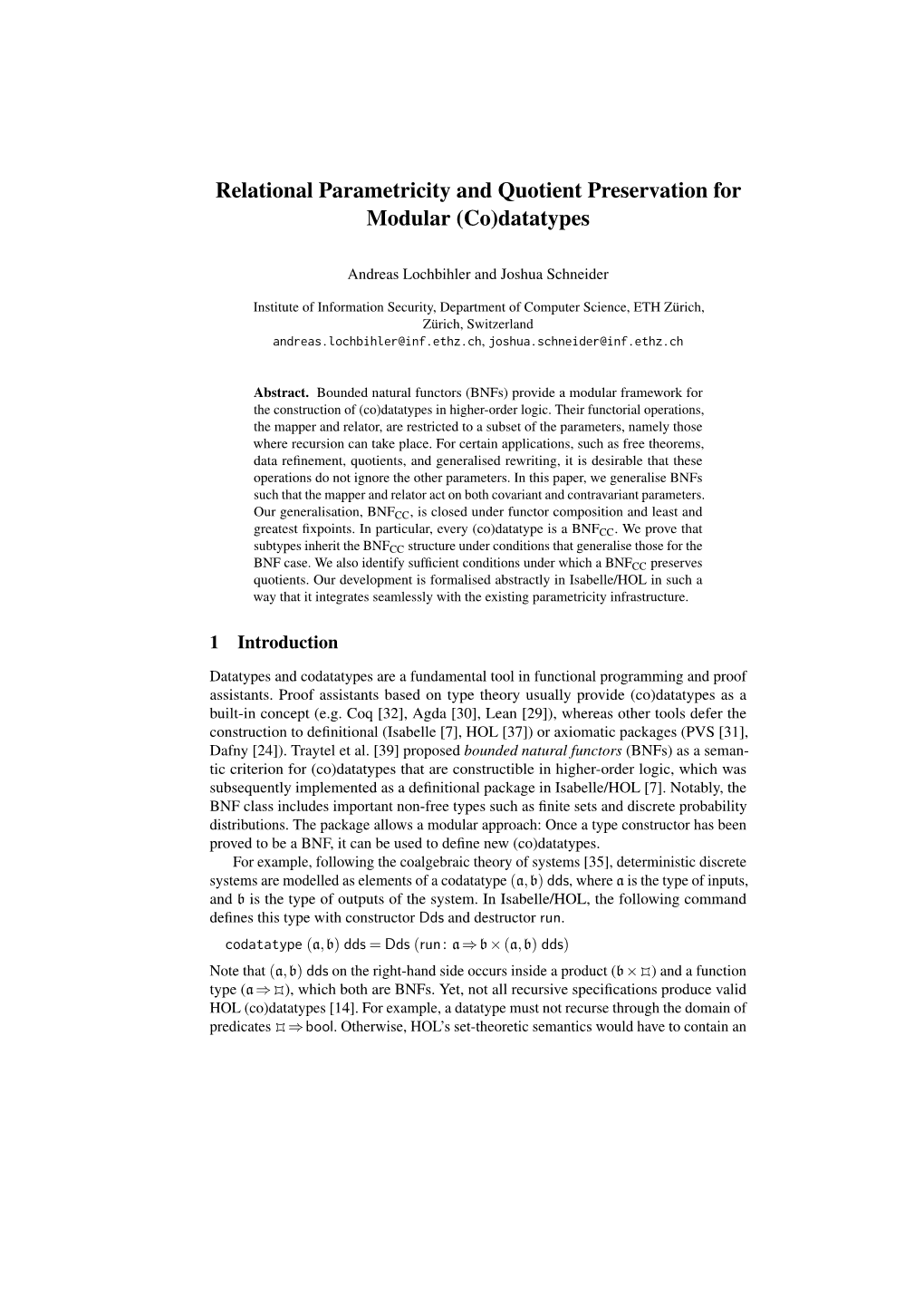 Relational Parametricity and Quotient Preservation for Modular (Co)Datatypes