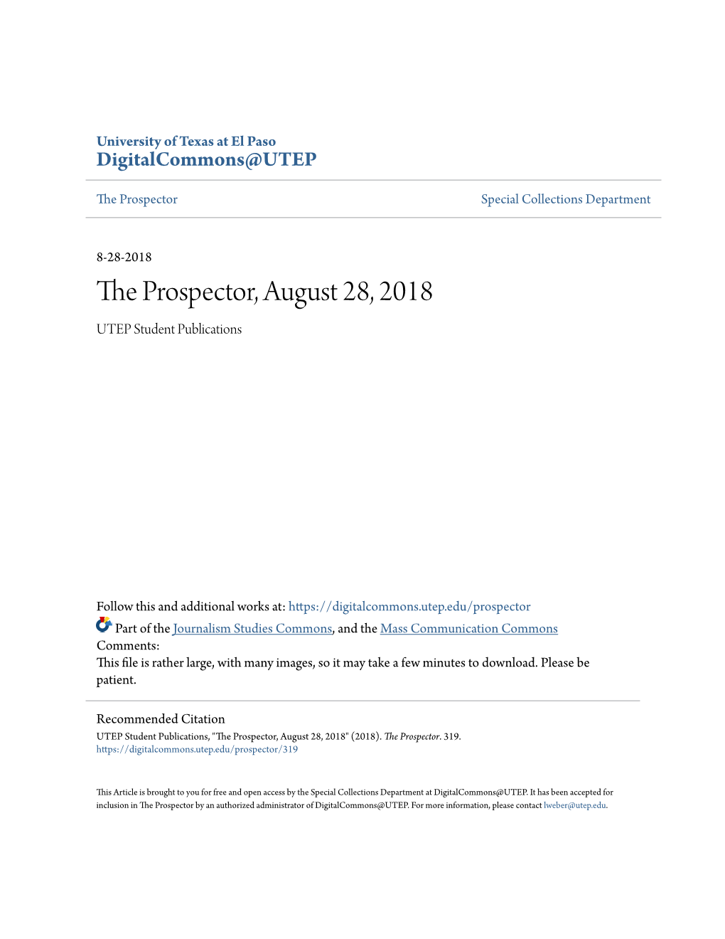 The Prospector, August 28, 2018