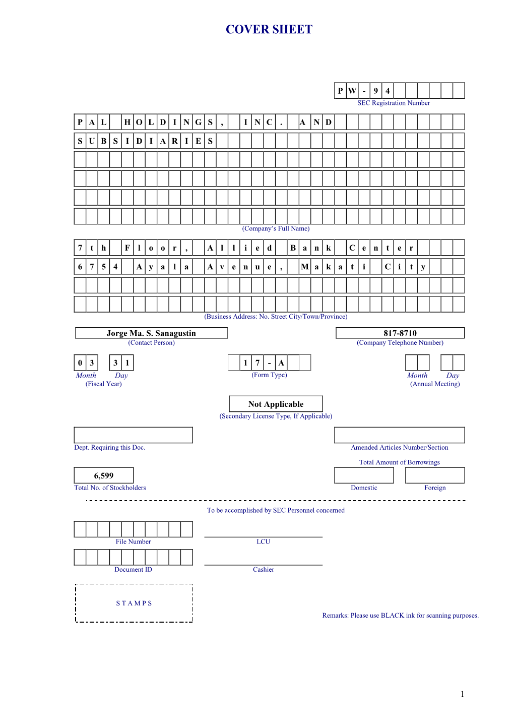 Pal Holdings, Inc. and Subsidiaries Index to Financial Statements and Supplementary Schedules Sec Form 17-A