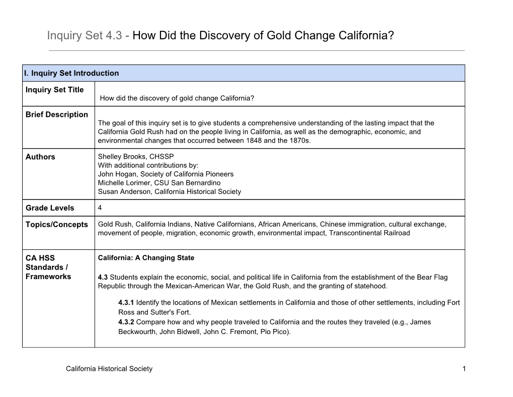Inquiry Set 4.3 - How Did the Discovery of Gold Change California? ​