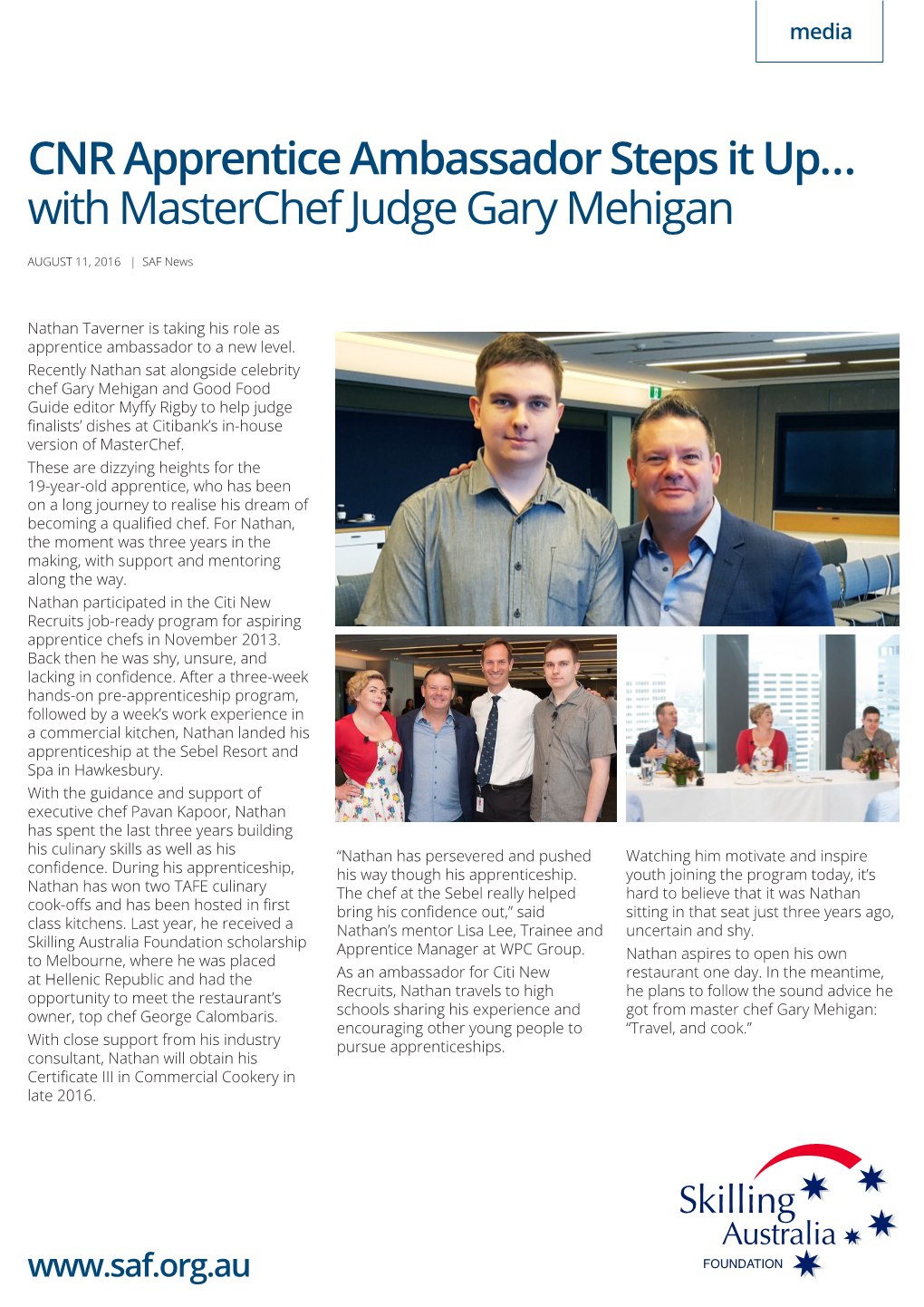 CNR Apprentice Ambassador Steps It Up… with Masterchef Judge Gary Mehigan