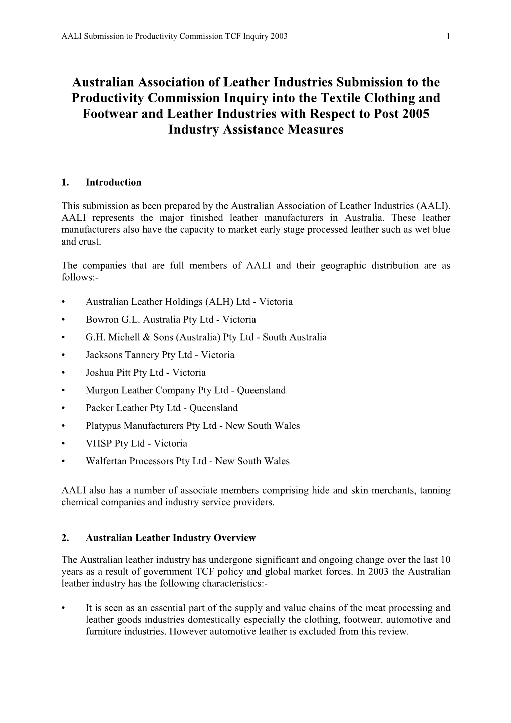 Australian Association of Leather Industries Submission to The
