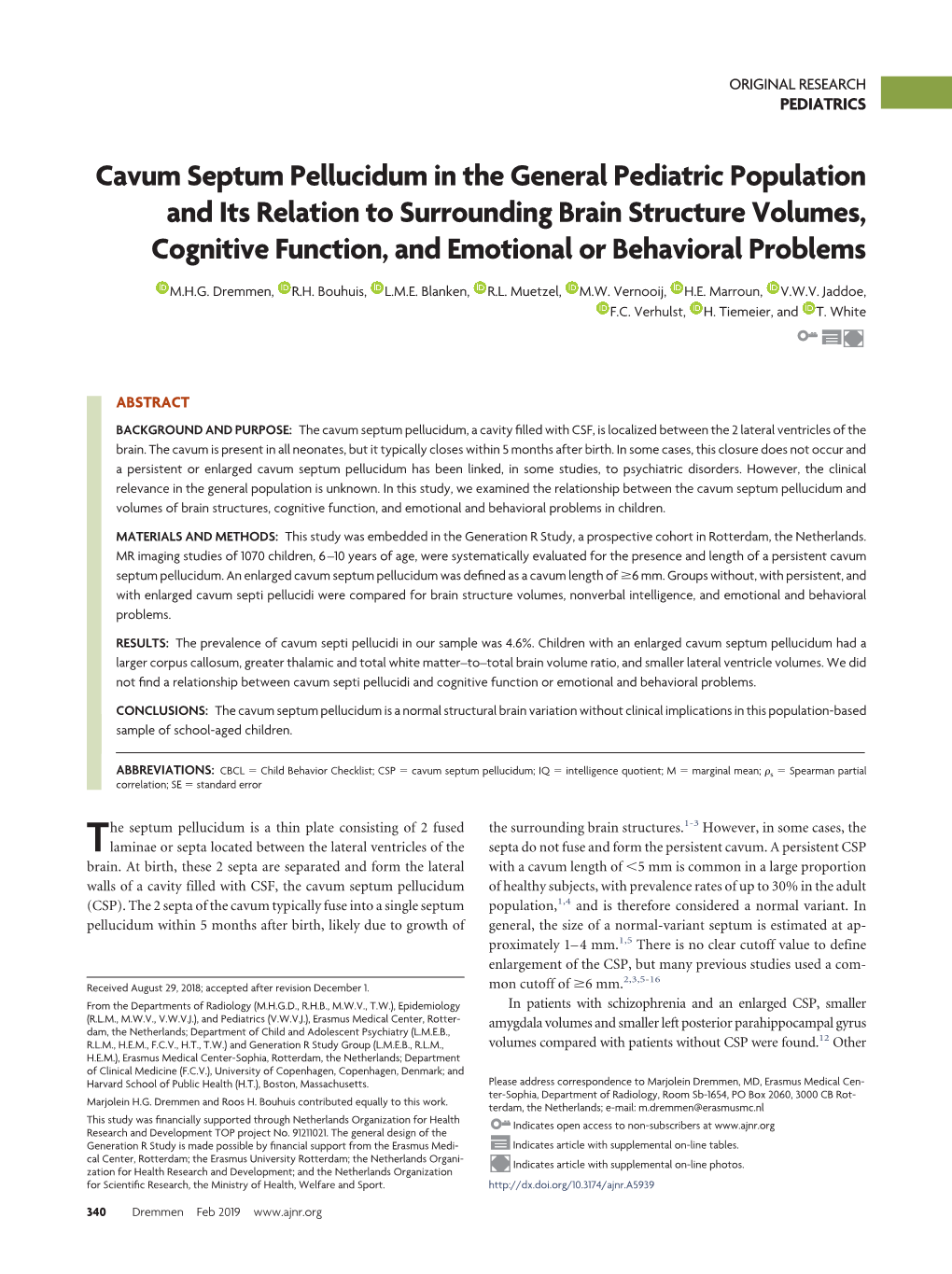 Cavum Septum Pellucidum in the General Pediatric Population And