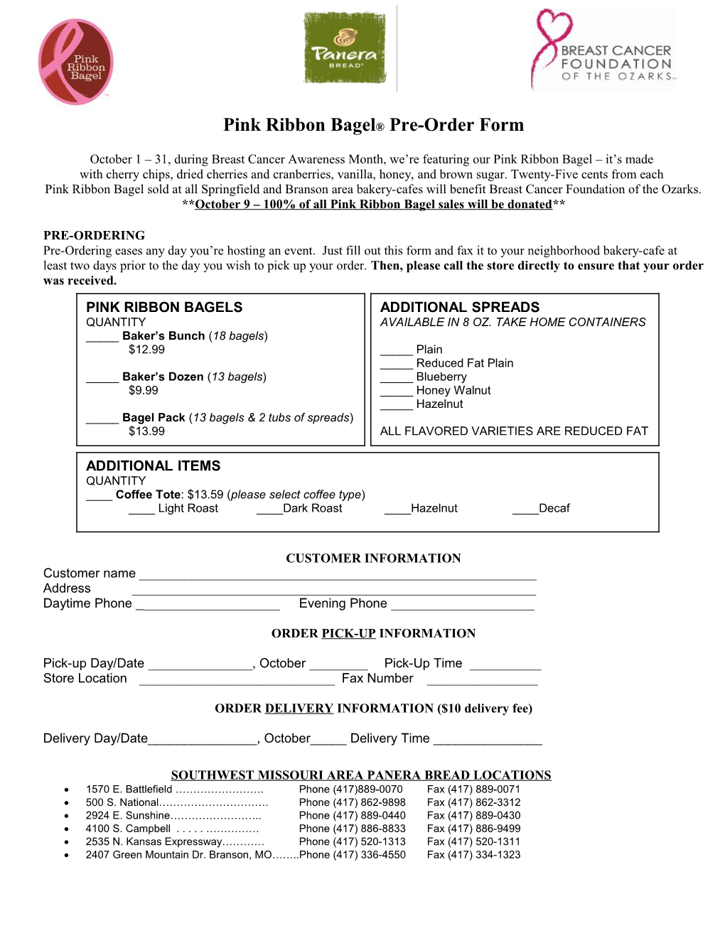 Pink Ribbon Bagel Pre-Order Form