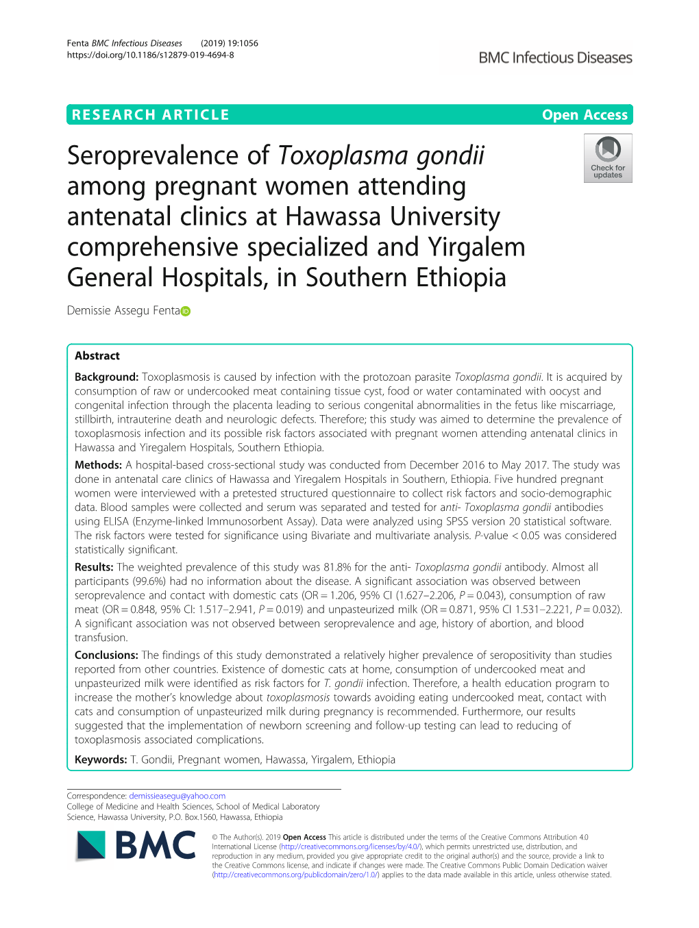 Seroprevalence of Toxoplasma Gondii Among Pregnant Women Attending