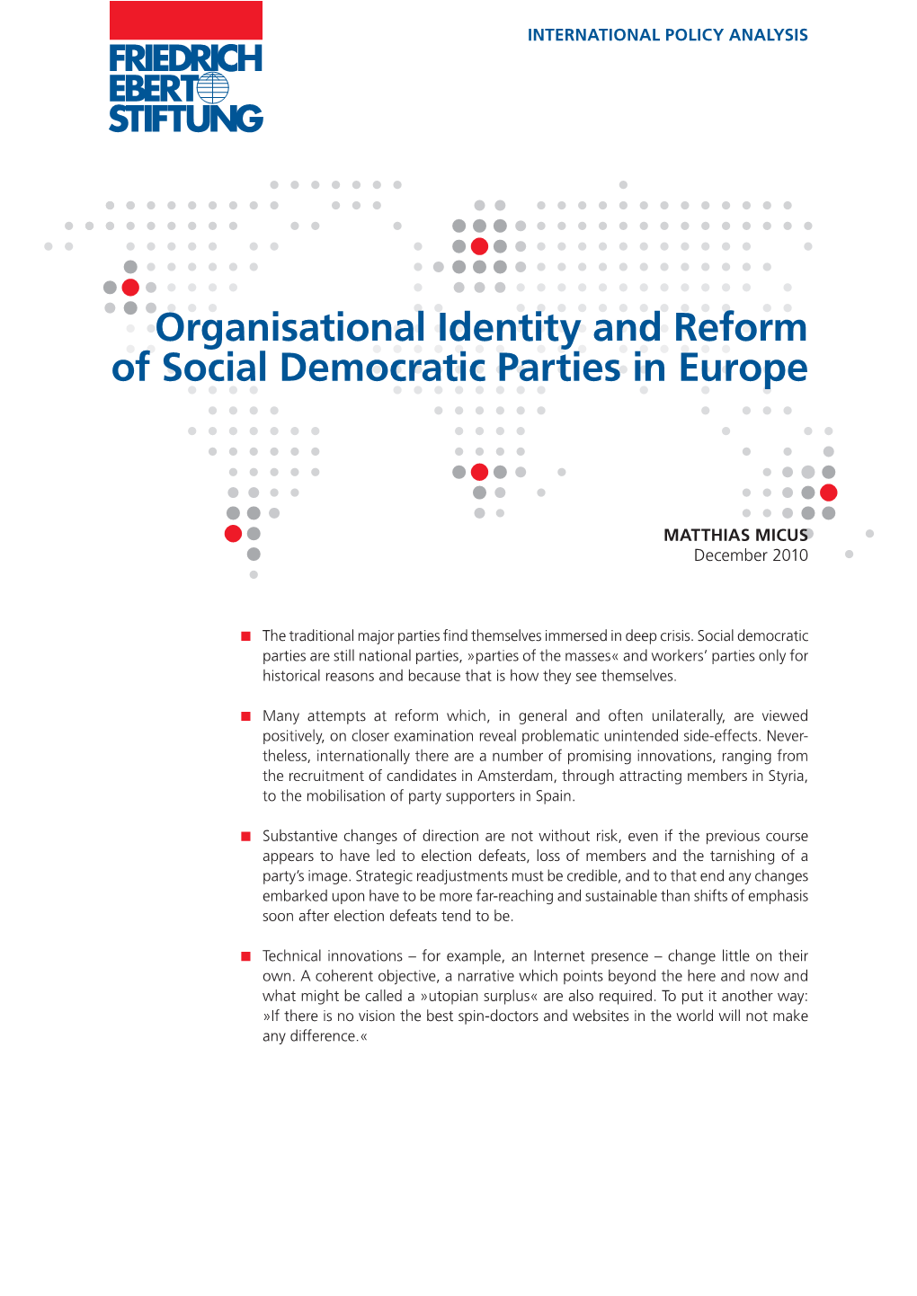 Organisational Identity and Reform of Social Democratic Parties in Europe