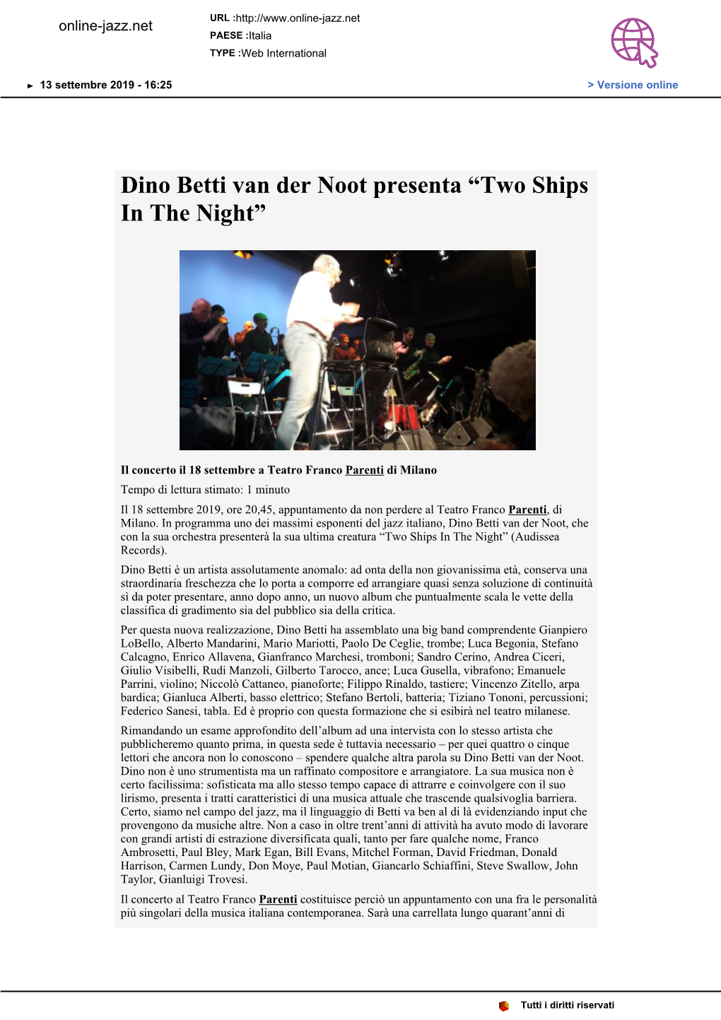 Dino Betti Van Der Noot Presenta “Two Ships in the Night”