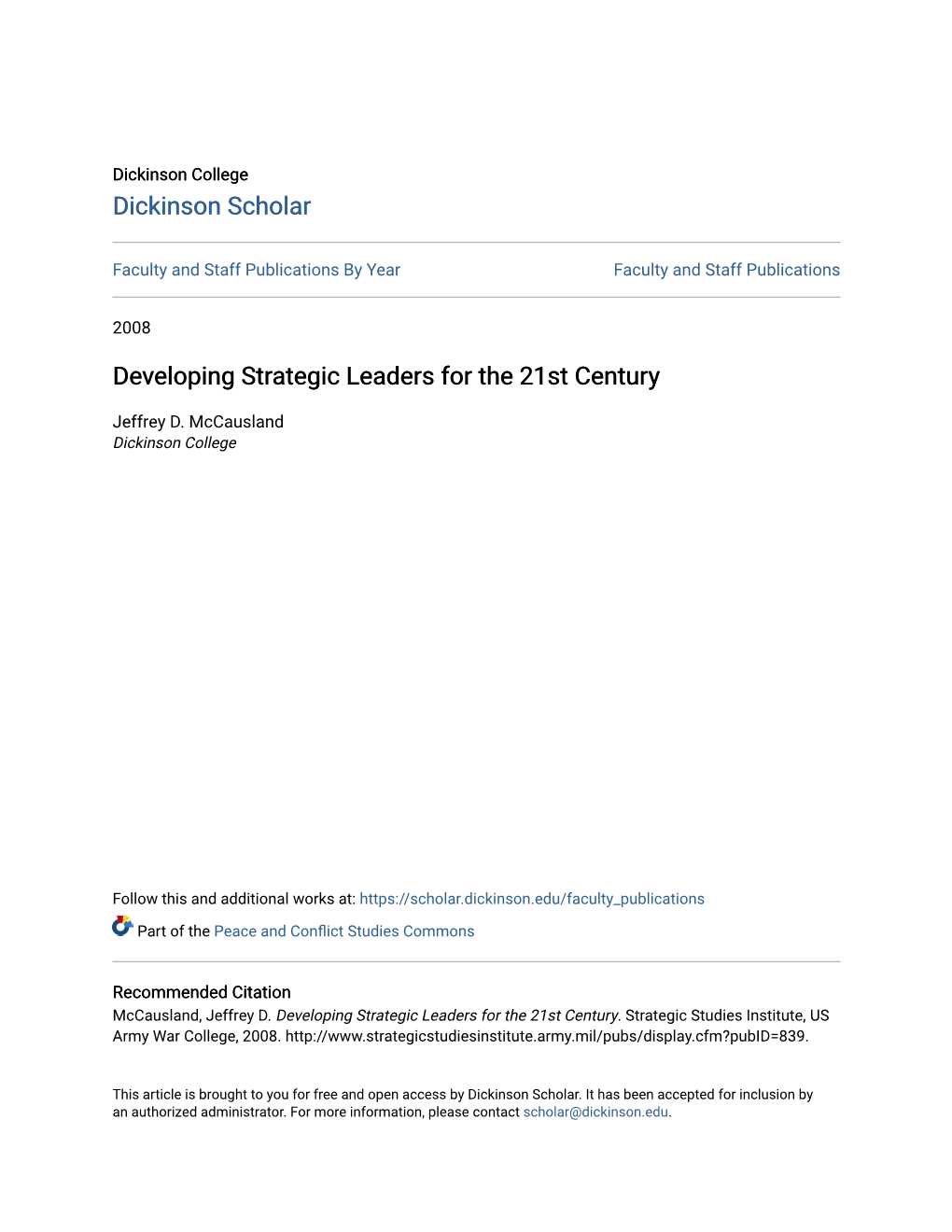 Developing Strategic Leaders for the 21St Century