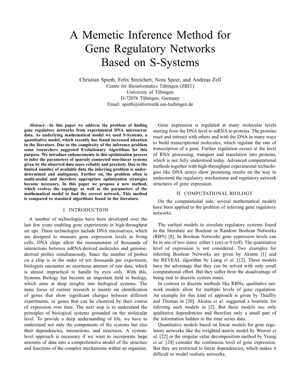 A Memetic Inference Method for Gene Regulatory Networks Based on S-Systems