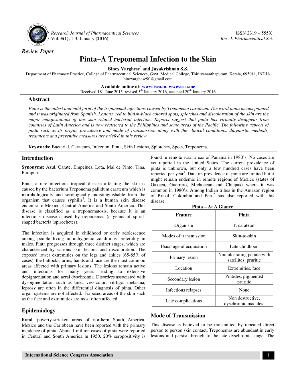 Pinta–A Treponemal Infection to the Skin