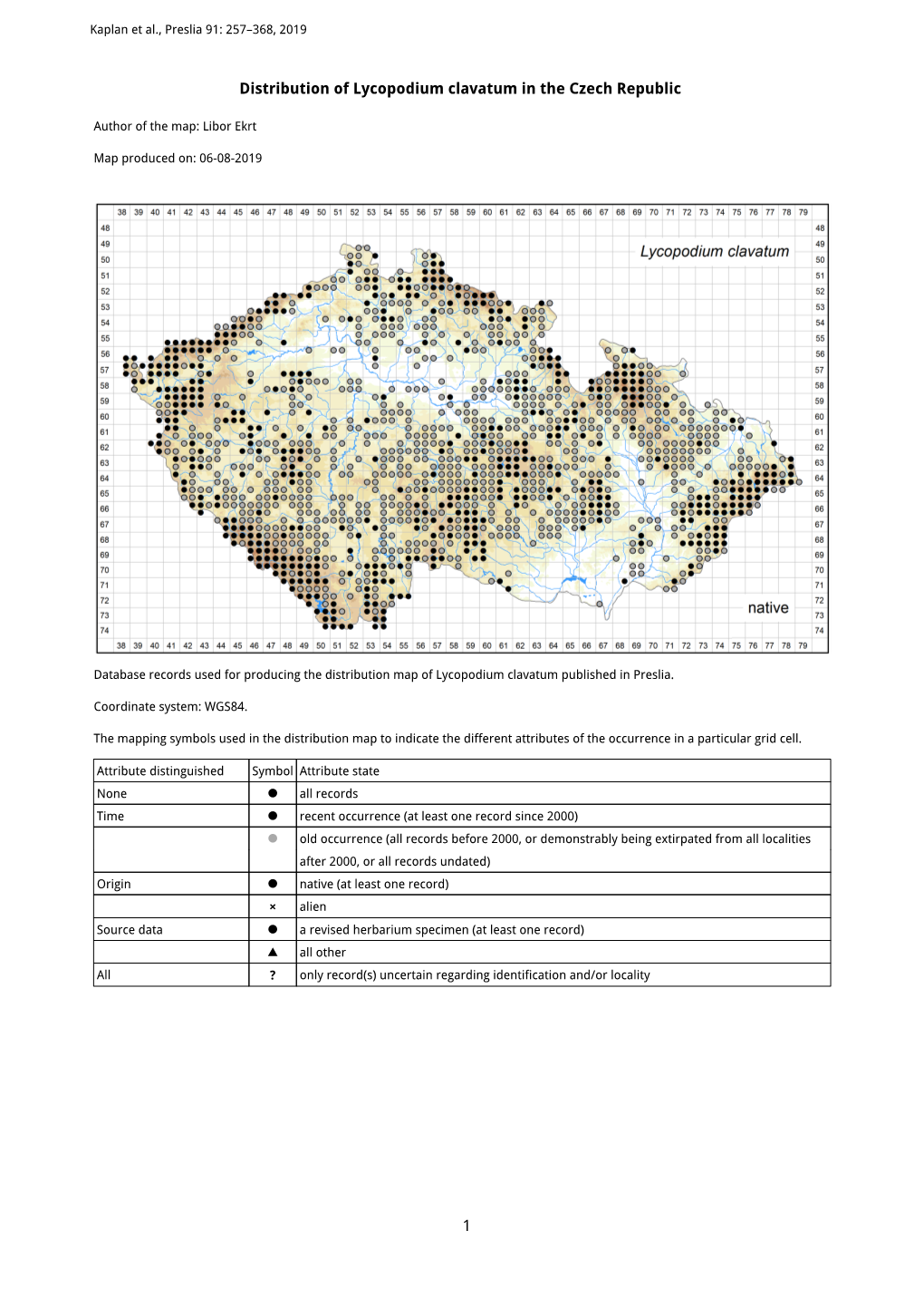 1 Distribution of Lycopodium Clavatum in the Czech Republic