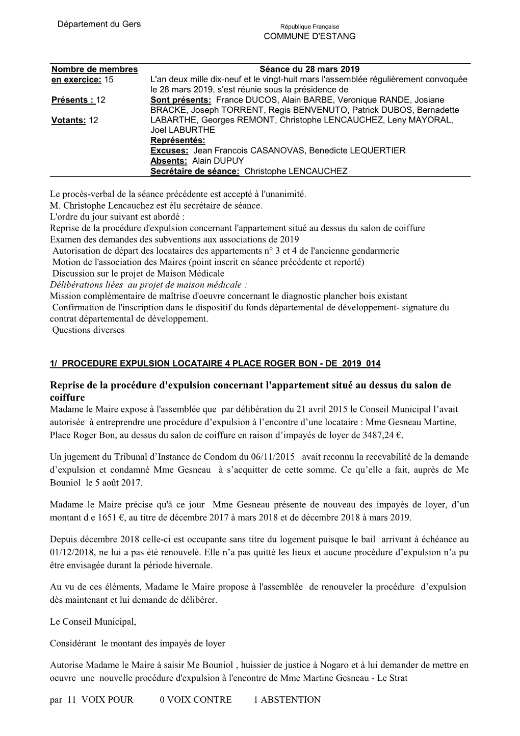 Conseil Municipal Du 28 Mars 2019