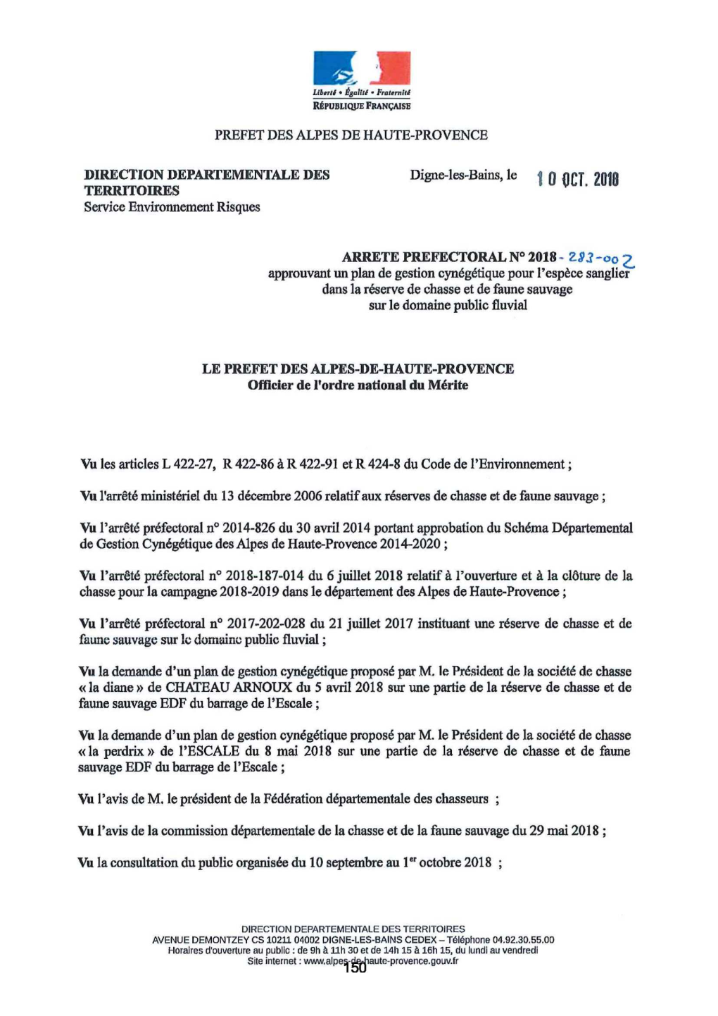 0 Ou. No TERRITOIRES Service Environnement Risques