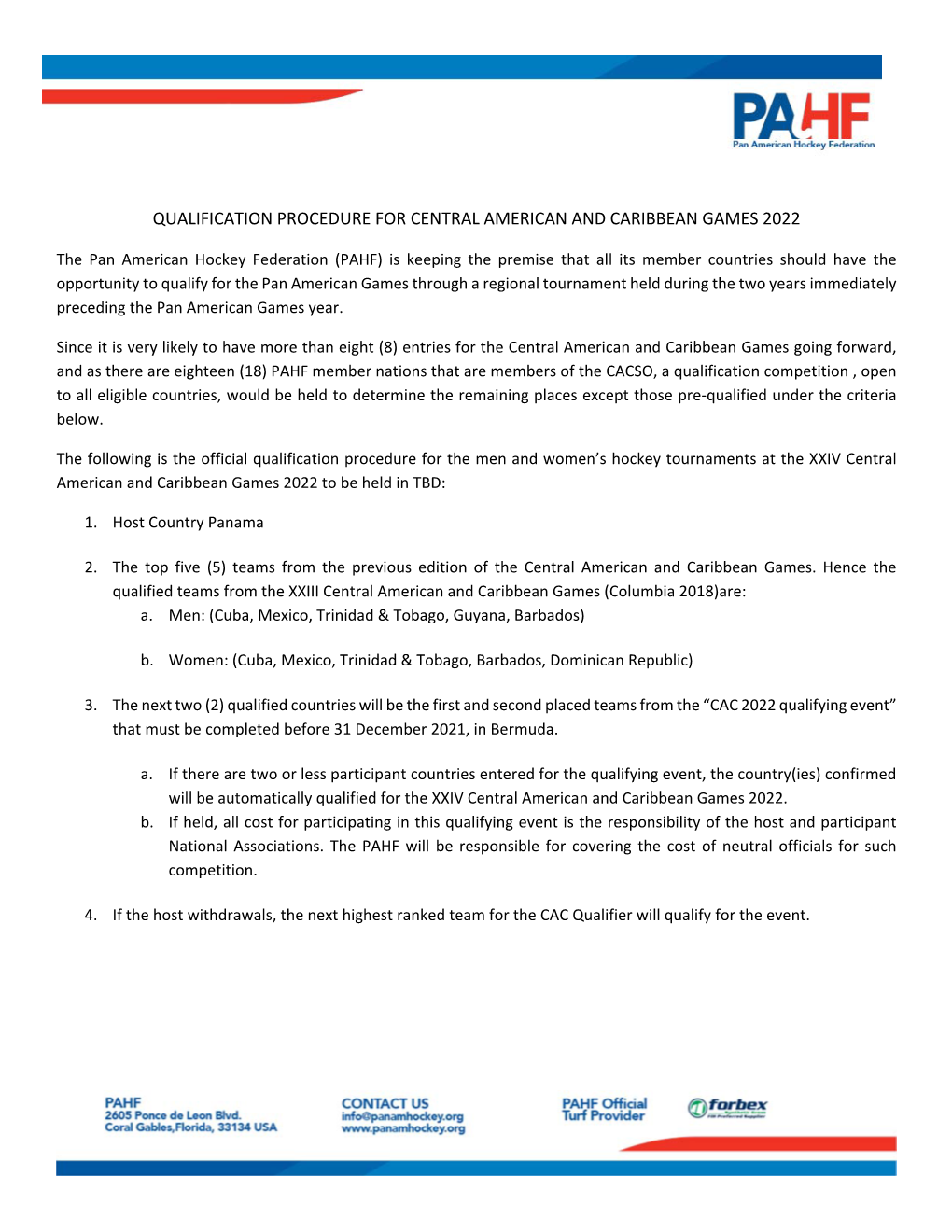 Qualification Procedure for Central American and Caribbean Games 2022