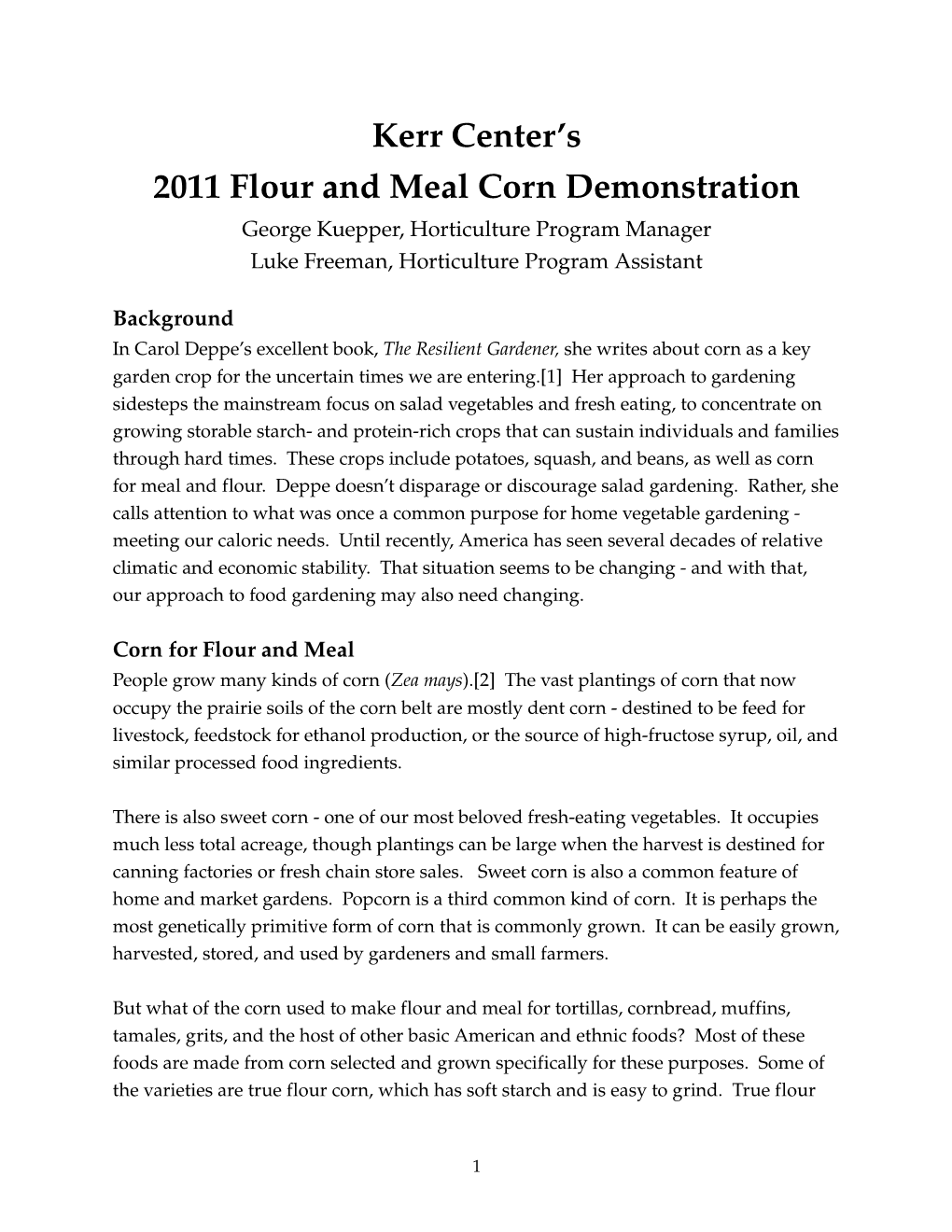 Kerr Center's 2011 Flour and Meal Corn Demonstration
