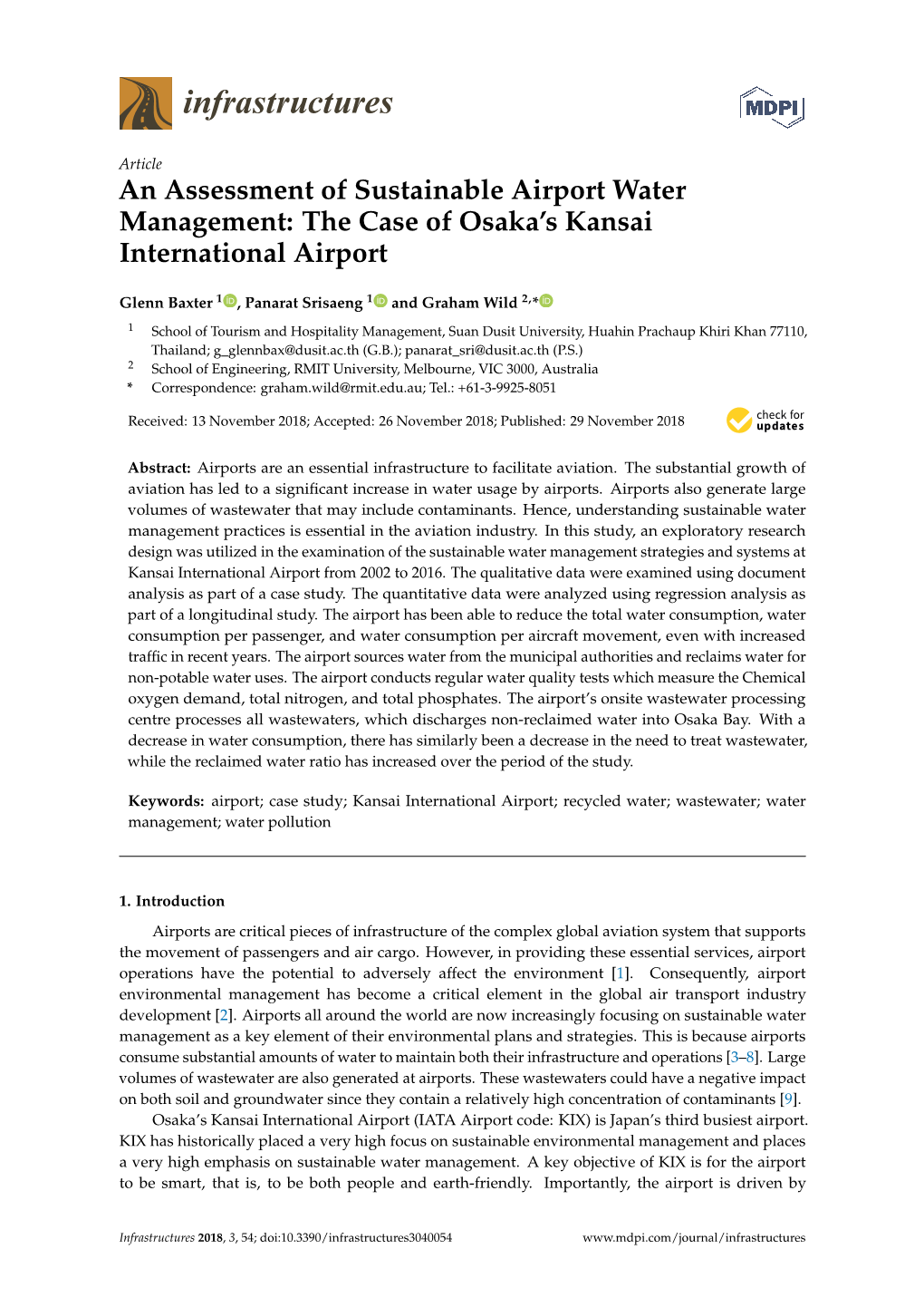 An Assessment of Sustainable Airport Water Management: the Case of Osaka’S Kansai International Airport