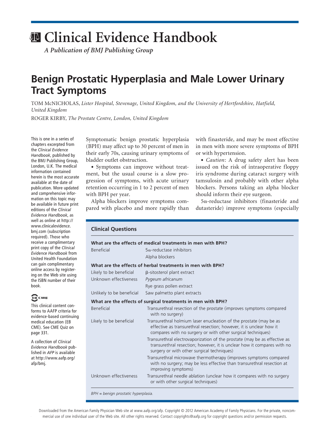 Benign Prostatic Hyperplasia and Male Lower Urinary Tract Symptoms