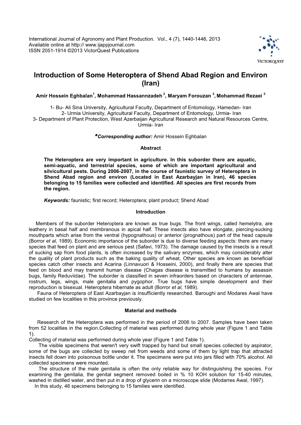 Introduction of Some Heteroptera of Shend Abad Region and Environ (Iran)