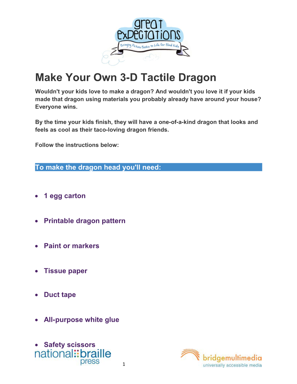 Make Your Own 3-D Tactile Dragon