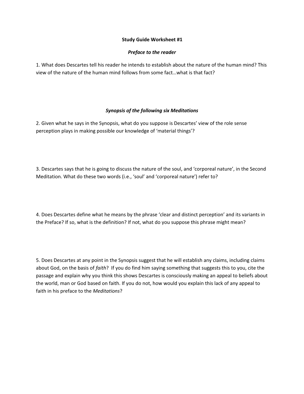 Study Guide Worksheet #1