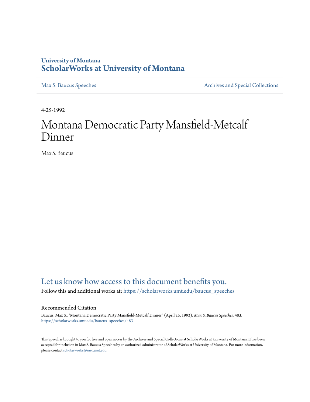 Montana Democratic Party Mansfield-Metcalf Dinner Max S