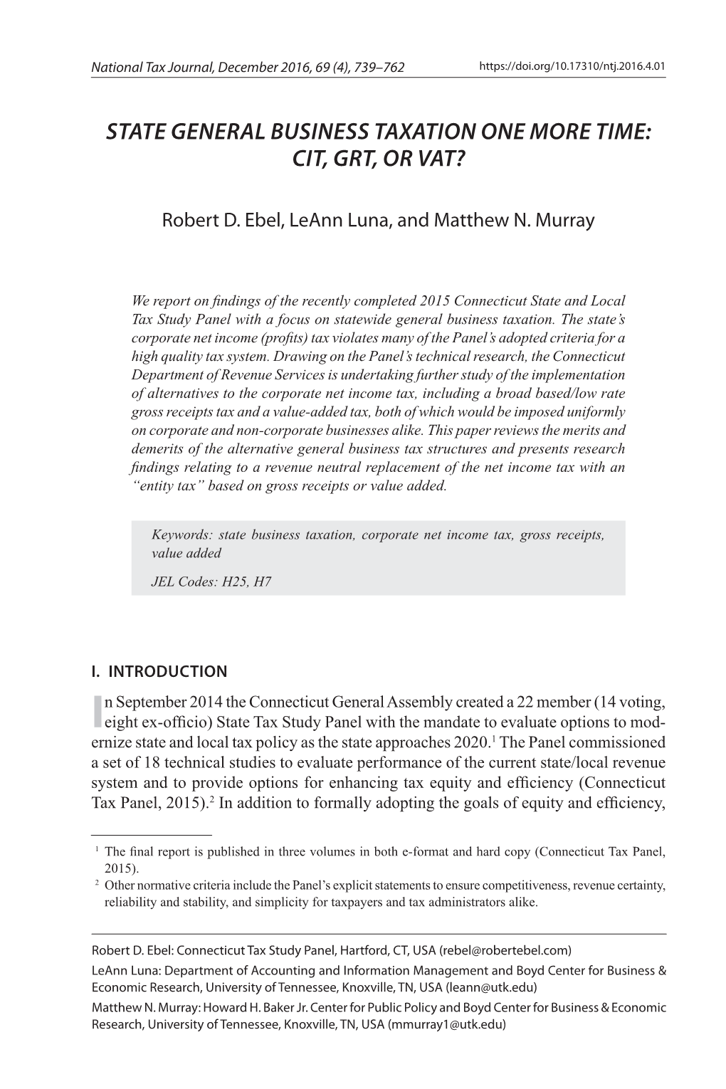 State General Business Taxation One More Time: CIT, GRT, Or VAT?