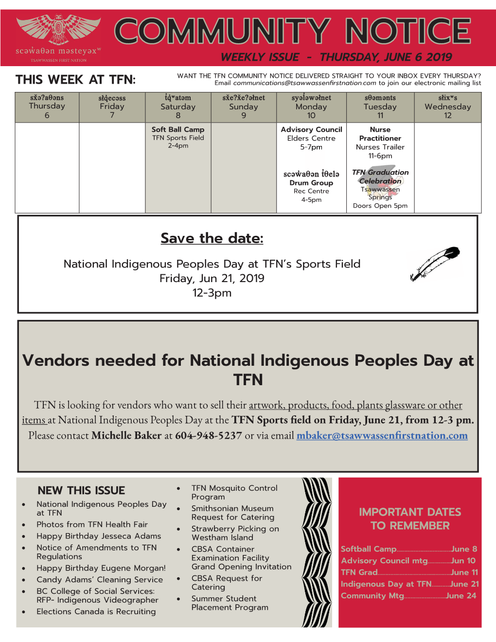 Vendors Needed for National Indigenous Peoples Day at TFN