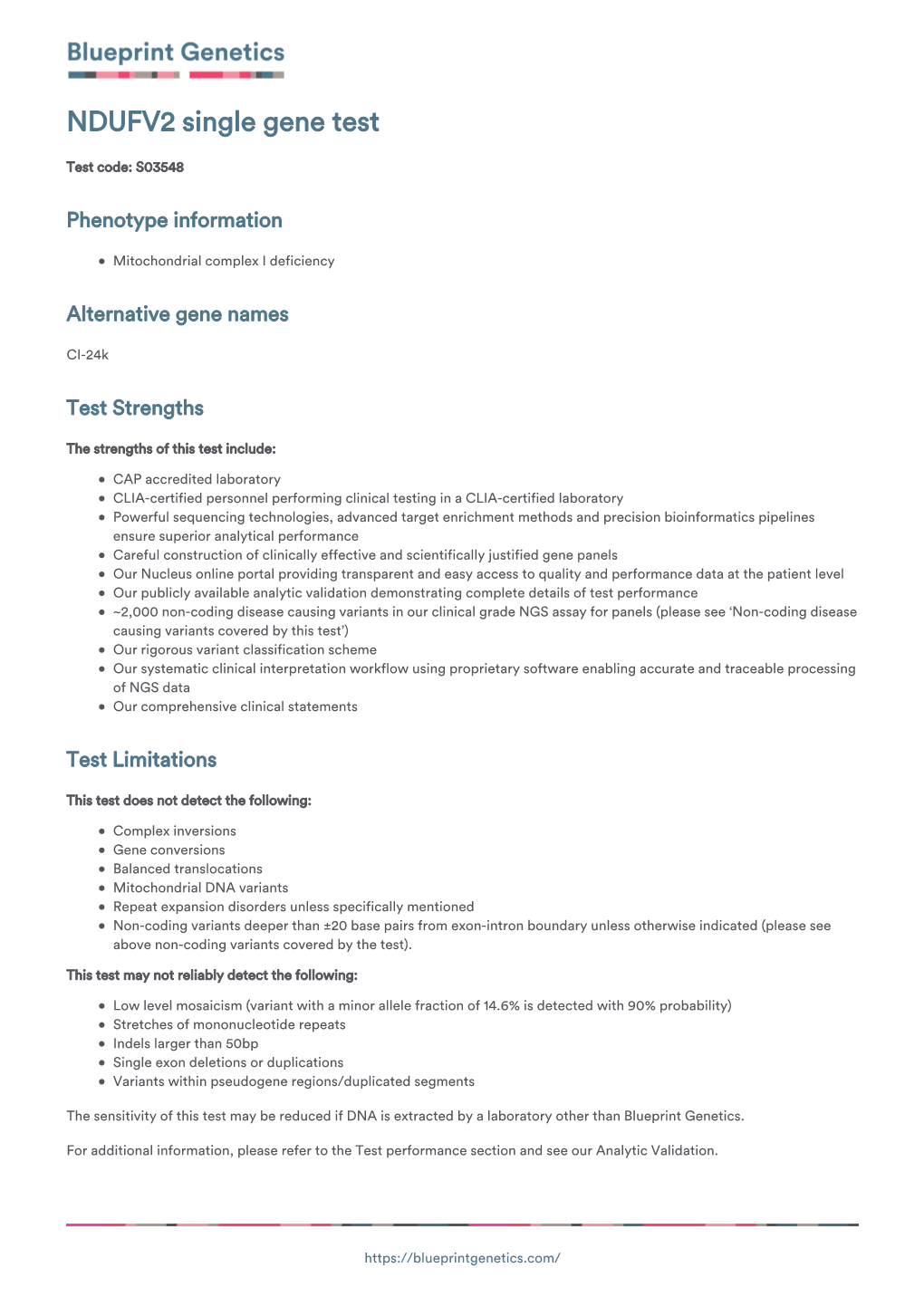 Blueprint Genetics NDUFV2 Single Gene Test