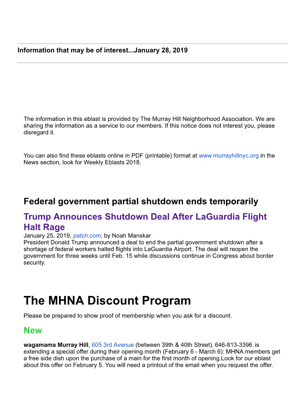 The MHNA Discount Program Please Be Prepared to Show Proof of Membership When You Ask for a Discount