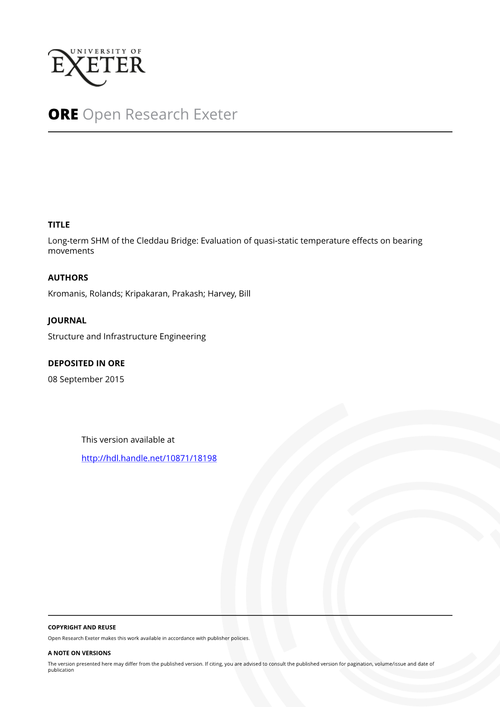 SHM of the Cleddau Bridge: Evaluation of Quasi-Static Temperature Eﬀects on Bearing Movements