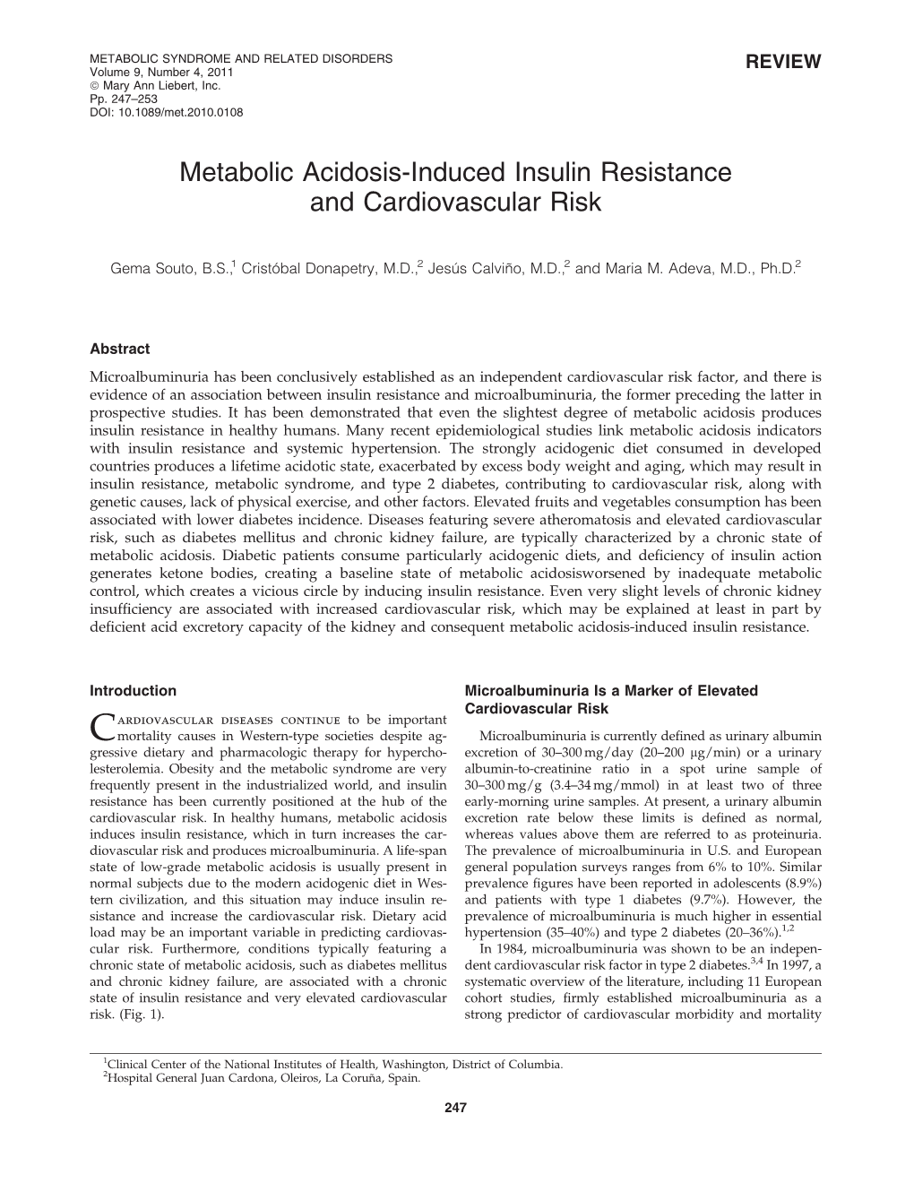 Metabolic Acidosis-Induced Insulin Resistance and Cardiovascular Risk