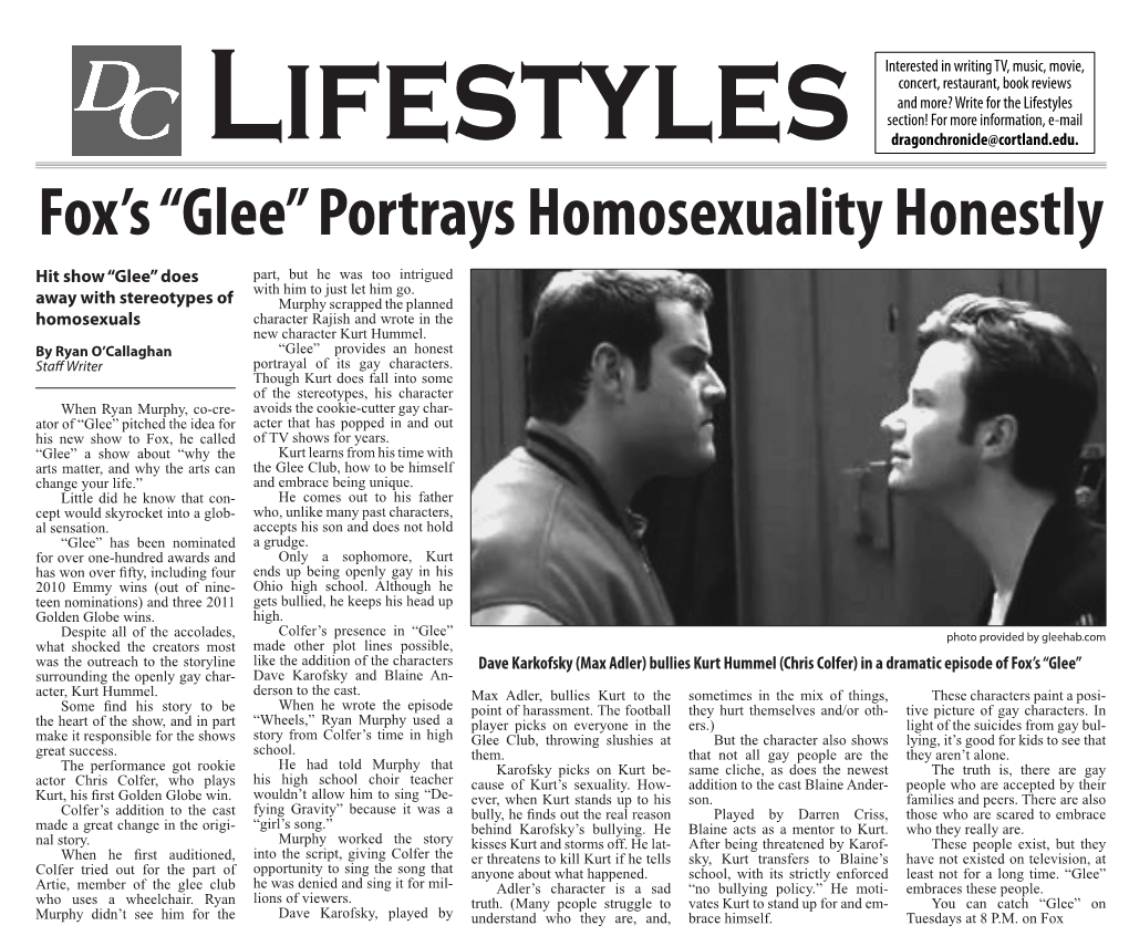 Fox's “Glee” Portrays Homosexuality Honestly