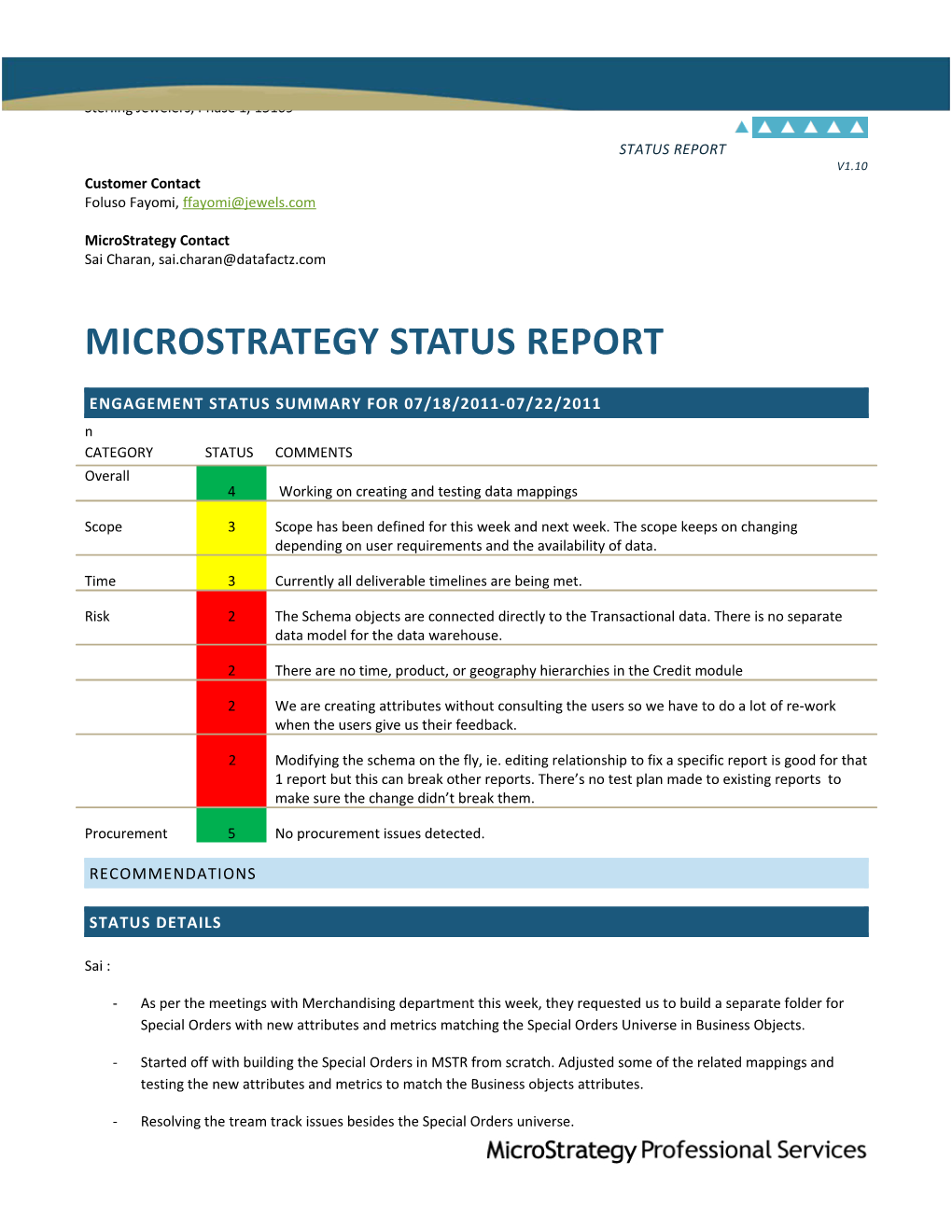 Microstrategy Status Report