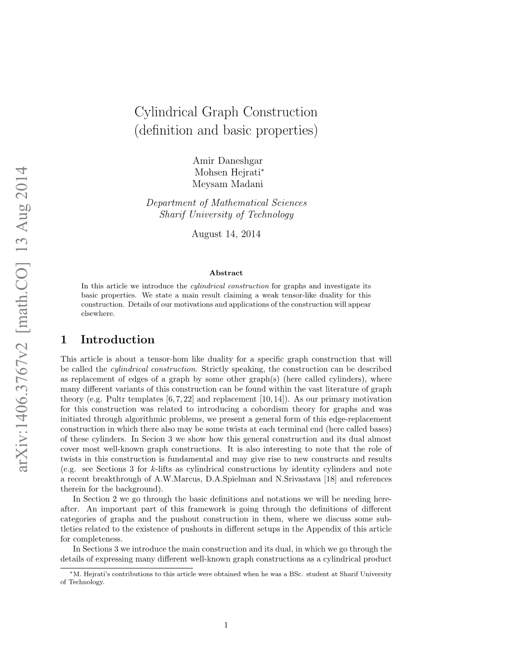 Cylindrical Graph Construction (Definition and Basic Properties)