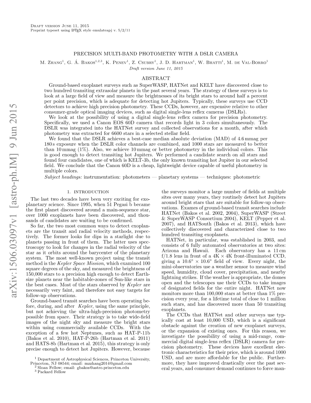 Precision Multi-Band Photometry with a Dslr Camera M