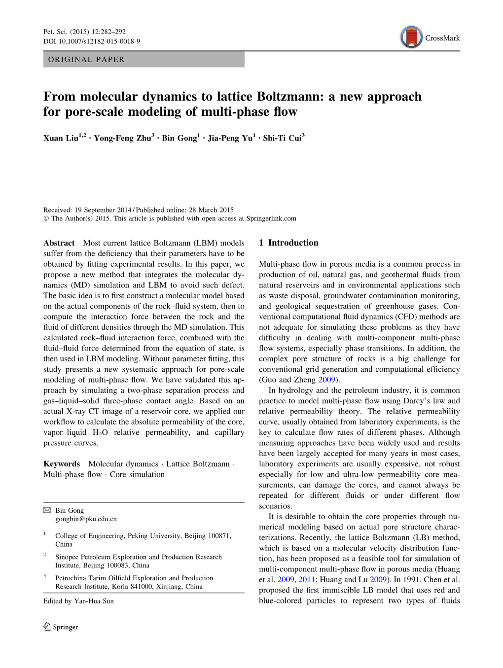 From Molecular Dynamics to Lattice Boltzmann: a New Approach for Pore-Scale Modeling of Multi-Phase ﬂow